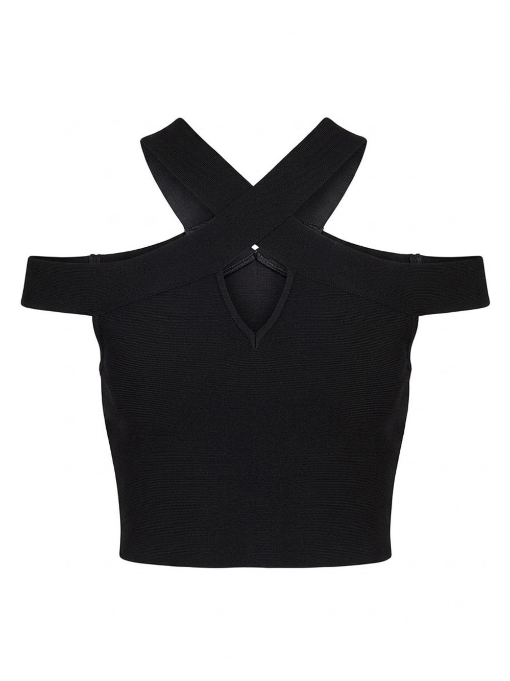 BCBGMaxAzria Black Crisscross Cold-Shoulder Crop Top